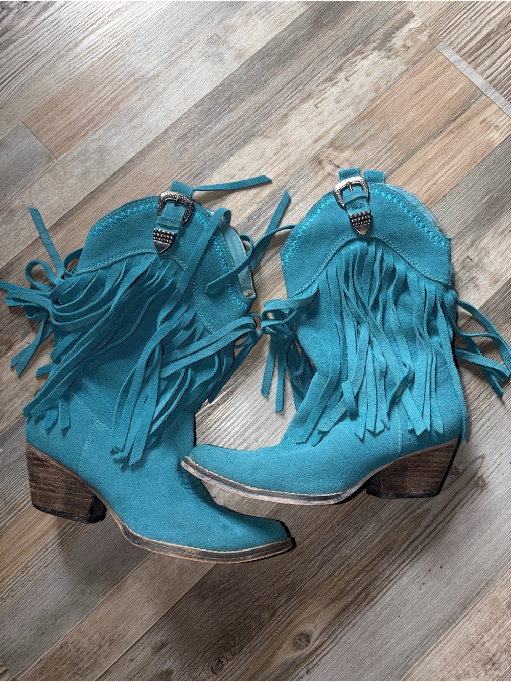 Very Volatile Turquoise Fringe Western Heeled Boots